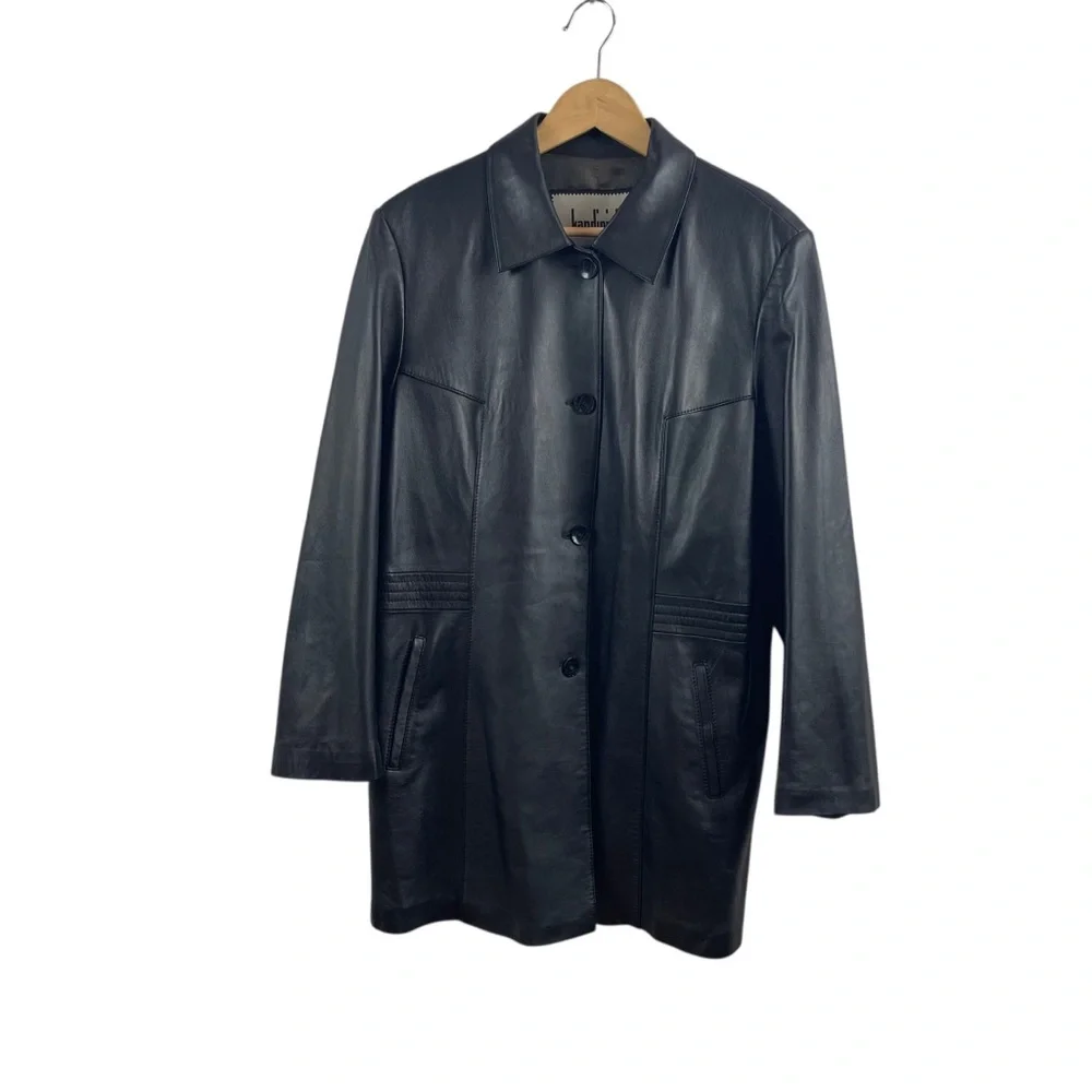 Kandipiel Women’s Classic Dark Brown Leather Button-Front Coat Jacket - Picture 3 of 9